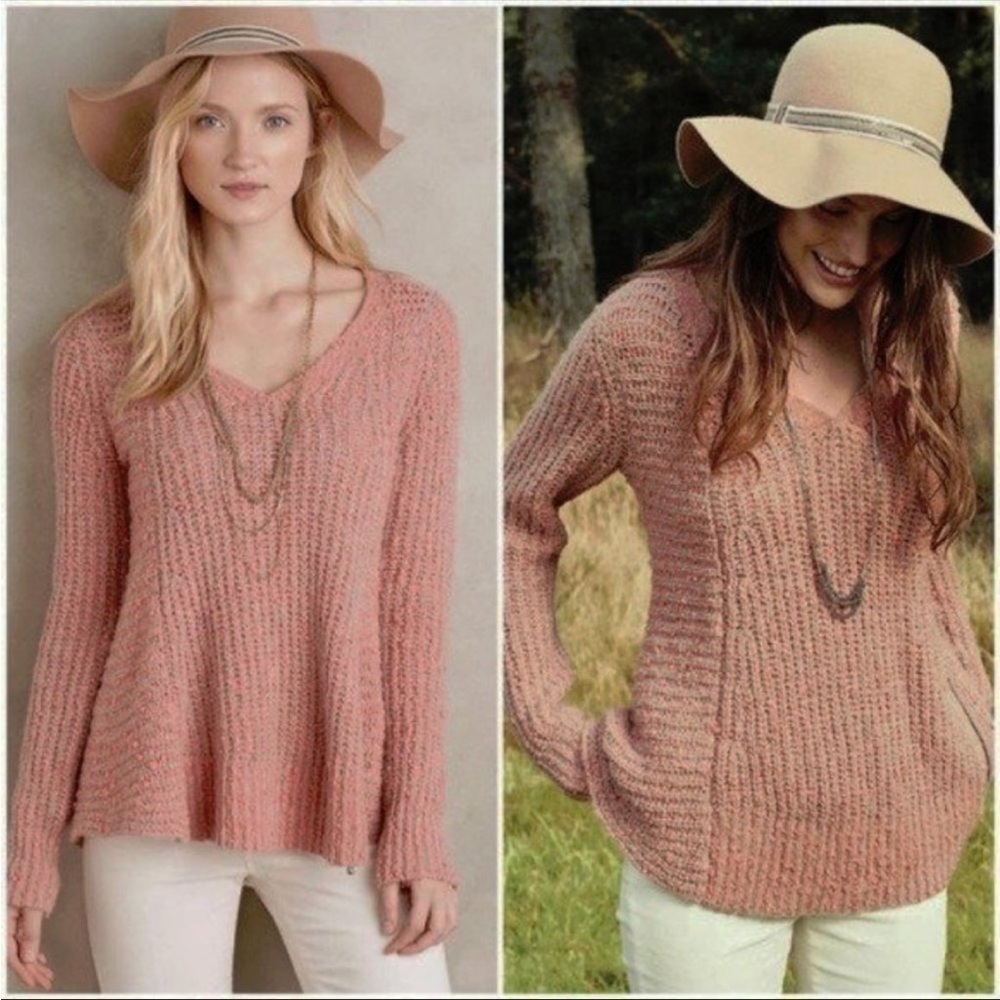 Anthropologie Moth Boucle Zipper V-neck Sweater Size Small